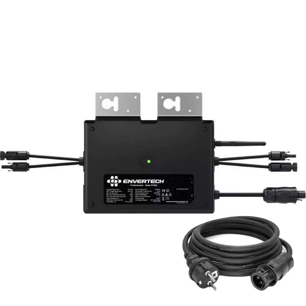Envertech EVT800 - B Mikrowechselrichter, 800 W, 2× MPPT, mit 5 m AC - Anschlusskabel, für Balkonkraftwerk, 0 % MwSt - GAIB SOLAR